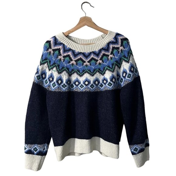 Old Navy Sweater Size Large Festive Craft Navy Blue Fair Isle Nordic 765200 - Picture 1 of 8